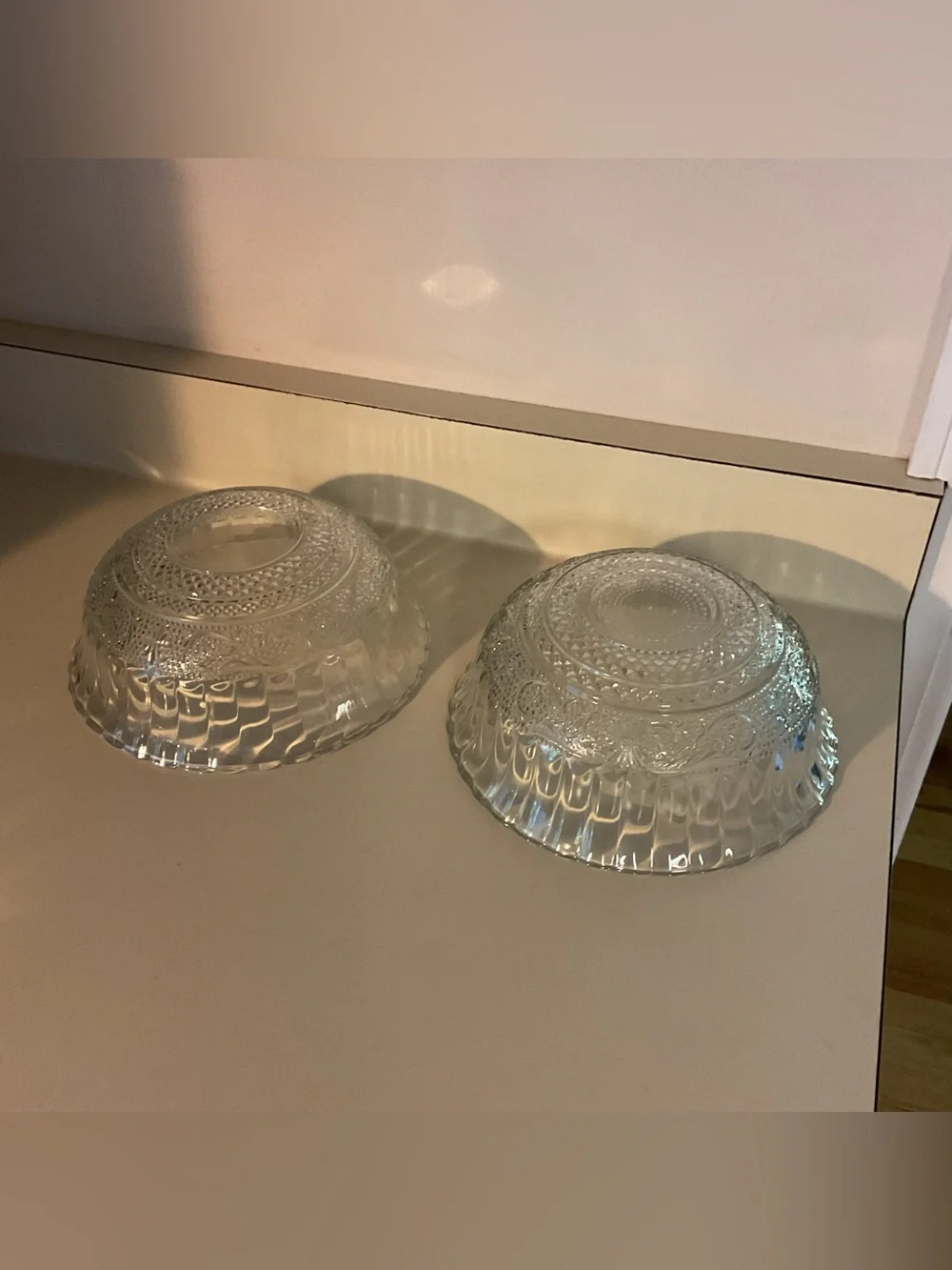Pretty Clear Glass Fluted Matching Serving Bowls - Set of 2